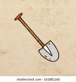 Shovel. Cute Hand Drawn Vector illustration, Vintage Paper Texture Background