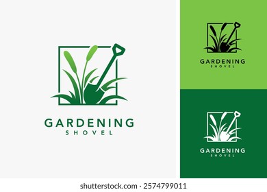 Shovel dan grass for gardening logo design