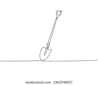 Shovel, dig, construction, cleaning one line art. Continuous line drawing of repair, professional, hand, people, concept, support, maintenance.