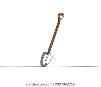 Shovel, dig, construction, cleaning one line art. Continuous line color drawing of repair, professional, hand, people, concept, support, maintenance.