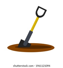 Shovel dig ground. Garden equipment. Farmer tool for digging beds. Flat cartoon illustration