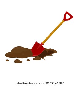Shovel. Digging the ground with a shovel, vector illustration