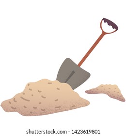 Shovel digging pit near the sand or ground heaps cartoon vector illustration