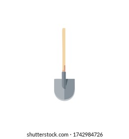 Shovel in dirt, Garden tools, digging element, equipment for farm. Vector cartoon flat design, isolated on white background
