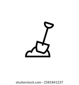 Shovel in dirt. Sand, ground and spade icon. Vector isolated illustration on a white background.