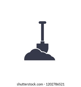 Shovel In Dirt Vector Icon On White