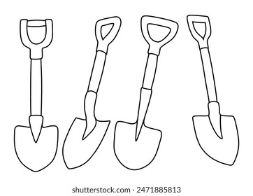 Shovel doodle icon hand drawing set vector.