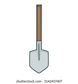 Shovel doodle style isolated vector illustration. Garden and construction equipment. Metal tool with wooden handle cartoon