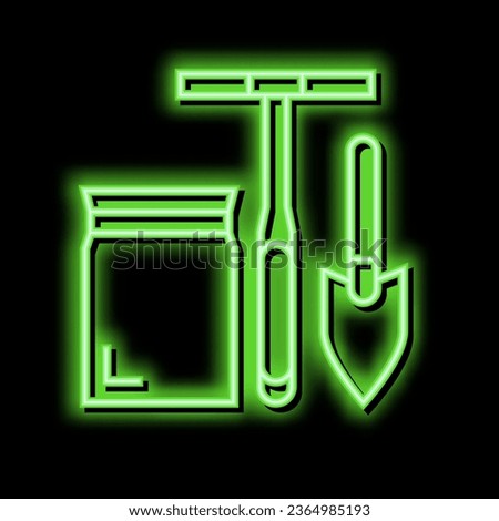 shovel, drill and bag for soil testing neon light sign vector. shovel, drill and bag for soil testing illustration