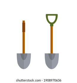 Shovel. Element of farms and villages. Wood brown tool. Cartoon flat illustration. Digging hole