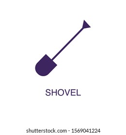 Shovel element in flat simple style on white background. Shovel icon, with text name concept template