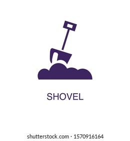 Shovel element in flat simple style on white background. Shovel icon, with text name concept template