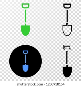 Shovel EPS vector icon with contour, black and colored versions. Illustration style is flat iconic symbol on chess transparent background.