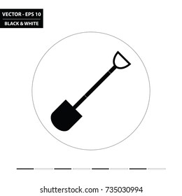 Shovel flat black and white icon. Vector Illustration.