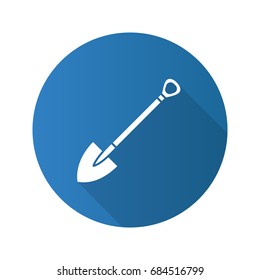 Shovel flat design long shadow glyph icon. Spade. Vector silhouette illustration