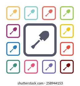 shovel flat icons set. Open round colorful buttons. Vector 