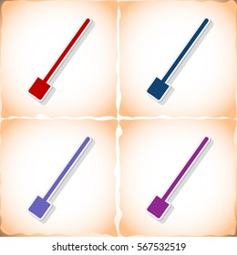 Shovel. Flat sticker with shadow on old paper. Vector illustration