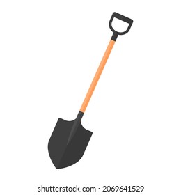 Shovel flat vector icon on white background. Retro cartoon icon with shovel on white background. Design element.