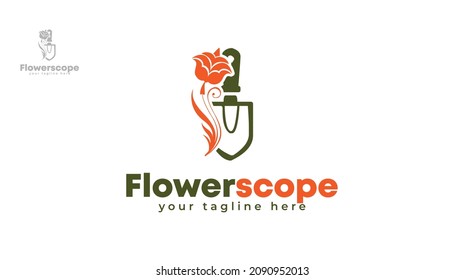 Shovel flower logo design. vector