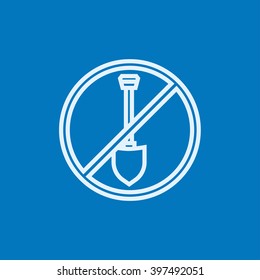 Shovel forbidden sign line icon.