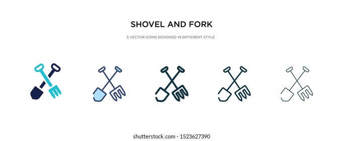 shovel and fork icon in different style vector illustration. two colored and black shovel and fork vector icons designed in filled, outline, line stroke style can be used for web, mobile, ui