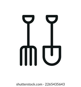 Shovel and fork isolated icon. Farming tools vector icon with editable stroke.