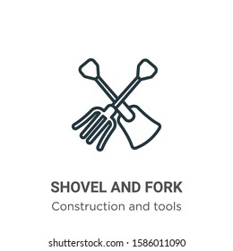 Shovel and fork outline vector icon. Thin line black shovel and fork icon, flat vector simple element illustration from editable construction and tools concept isolated on white background