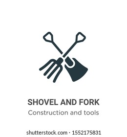 Shovel and fork vector icon on white background. Flat vector shovel and fork icon symbol sign from modern construction and tools collection for mobile concept and web apps design.