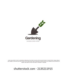 shovel garden leaf logo vector icon illustration