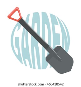 Shovel for garden with text. Vector illustration.