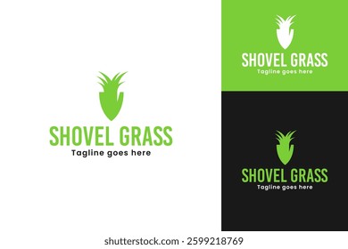 Shovel grass logo design template vector illustration