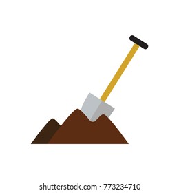 Shovel in the ground. Shovel icon isolated vector illustration on white transparent background