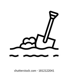 shovel in ground line icon vector. shovel in ground sign. isolated contour symbol black illustration
