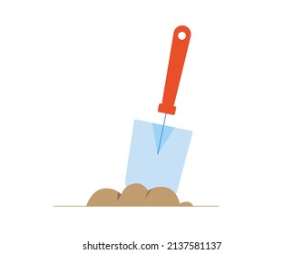 Shovel in the ground. Vector illustration of gardening tool in flat style