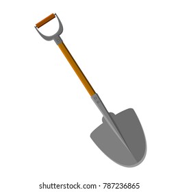 A shovel with a handle. Ferrule. Wooden staff. Isolated. White background