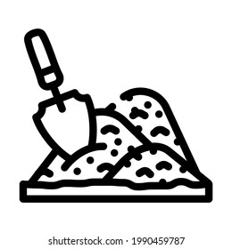 shovel in heap of peat line icon vector. shovel in heap of peat sign. isolated contour symbol black illustration