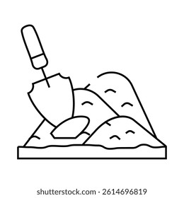 shovel in heap of peat line icon vector. shovel in heap of peat sign. isolated contour symbol black illustration