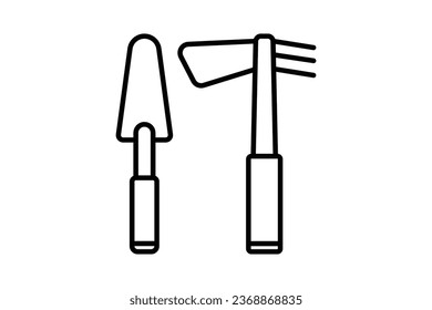 Shovel and Hoe Icon. Icon related to Farming And Farm. Suitable for web site design, app, user interfaces. Line icon style. Simple vector design editable