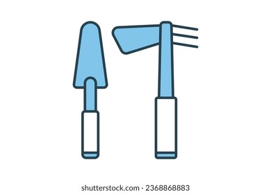 Shovel and Hoe Icon. Icon related to Farming And Farm. Suitable for web site design, app, user interfaces. Flat line icon style. Simple vector design editable
