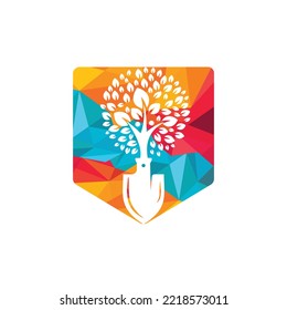 Viñeta con el diseño del logo del vector del árbol humano. Plantilla de diseño del logotipo del entorno verde del jardín.	