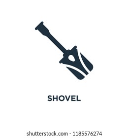 Shovel icon. Black filled vector illustration. Shovel symbol on white background. Can be used in web and mobile.