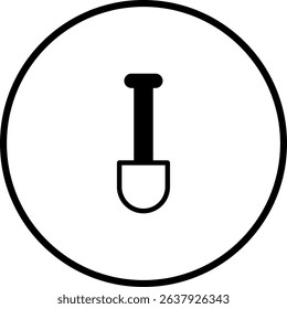 Shovel icon in a circle, gardening tool black outline, simple symbol design