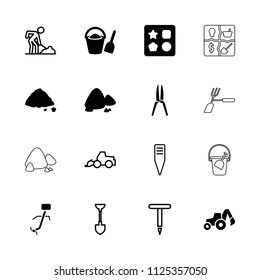 Shovel icon. collection of 16 shovel filled and outline icons such as from toy for beach, ground heap, excavator, digging man. editable shovel icons for web and mobile.