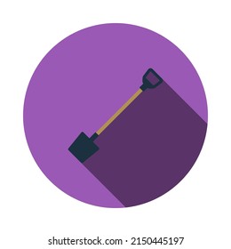 Icono de la pala. Diseño De Esténcil De Círculo Plano Con Sombra Larga. Ilustración vectorial.