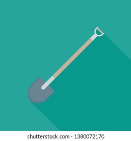 Shovel icon in flat style with long shadow on a green background. Vector illustration.