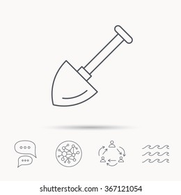 Shovel icon. Garden equipment sign symbol. Global connect network, ocean wave and chat dialog icons. Teamwork symbol.