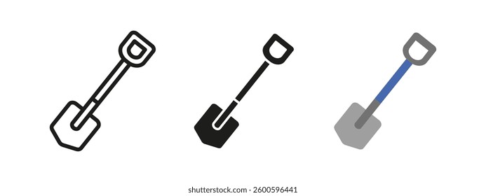 Shovel icon. Gardening and construction tool vector illustration. Used for digging, landscaping and soil work. Essential equipment for farming, outdoor labor and excavation projects.