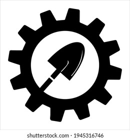Shovel icon in gear illustration on the white background