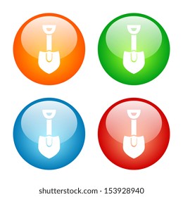 Shovel Icon Glass Button Icon Set