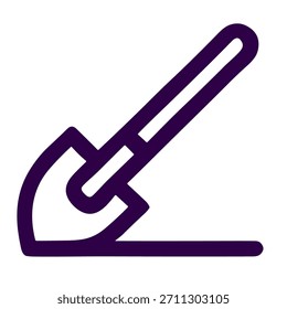 Schaufelsymbol. Eine lineare Vektorgrafik von Schaufel einzeln auf weißem Hintergrund.